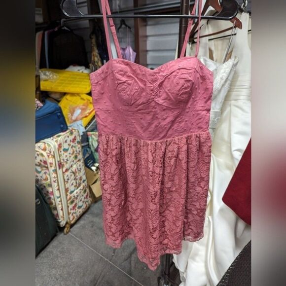 Pink Small Polka Dot Lace Mini Dress Coquette Balletcore Fairycore AE - Picture 2 of 8